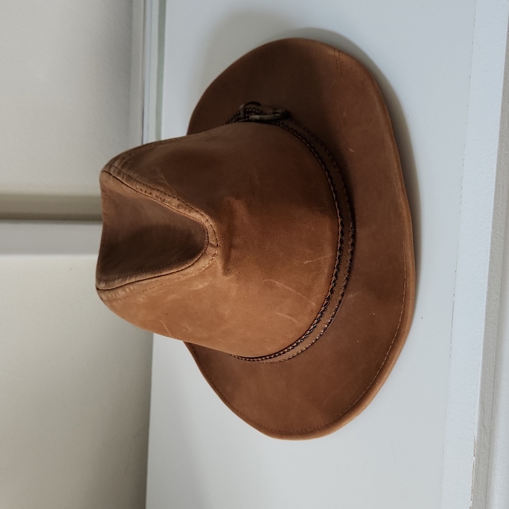 Stetson Brown Leather Fedora Hat Size Medium – Classic Western Style
